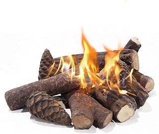 ATR ART TO REAL Ceramic Logs for Bioethanol Fire,Decorative Ceramic Logs for Gas Fires,Smokeless Artificial Pine Cones Shaped Firewood Logs for Bioethanol Fire Pit,Electric Fireplace,9 Pcs