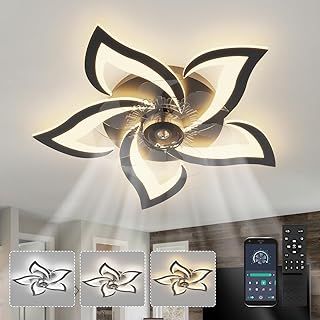 Ceiling Fans with Lights and Remote Silent Black Ceiling Fans with Lamps Reversible DC Motor Dimmable Memory Low Profile Fan Light Ceiling with 6 Speeds Timer