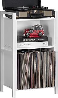 YAHARBO White Record Player Stand, 3-Shelf Vinyl Record Holder with Storage, Vintage Turntable Stand Holds Up to 100 Albums, Record Table with Handle for Living Room, Bedroom, Office