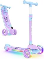 BELEEV Scooter for Kids with Light-Up Wheels & Deck, 3 Wheel Folding Scooter for Toddlers Girls Boys, 4 Adjustable Height, Non-Slip Pattern Deck, Lightweight Kick Scooter for Children Ages 3-12