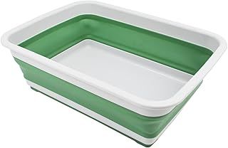 SAMMART - 8L Collapsible Tub - Foldable Dish Tub - Portable Washing Basin - Space Saving Plastic Washtub (Light Grey/Dark Sea Green, 1)