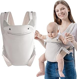 SERAPHY Baby Carrier with Pocket, 4-in-1 Easy to Wear Ergonomic Adjustable Breathable Carrier Slings, Perfect for Newborn to Infants up to 15KG Toddlers - Grey