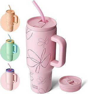 Bottle Bottle 40 oz Tumbler with Handle and Straw,Stainless Steel Vacuum Travel Mug,Car Cup with Straw, Stainless Steel Vacuum Water Bottle for Gifts Party Office Coffee (Pink Flower)