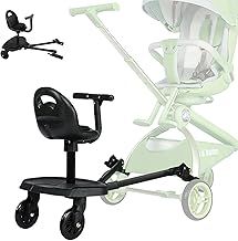 Buggy Board with Seat, Universal Buggy Board with Seat, Kiddy Boards for Pram with Detachable Seat, Buggy Board Universal Compatible with Over 99% of Pushchairs, Children from 2-6 Years (2 in 1 Black)