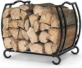 Metal Firewood Rack, Firewood Log Holder for fireplace, Fireplace Wood Storage Shelf indoor/Outdoor, 16.8L × 12.5W × 14.9H inch, Black