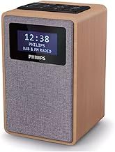Philips R5005/10 Clock Radio, DAB+ Radio (2.5-Inch Full-Range Speaker, Compact Design, DAB+/FM Radio, Shiny Black Display, Dual Alarms), Brown/Grey