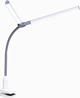 Daylight DuoPro™ Clamp Lamp - High CRI 95+, Double Head Design, LED (6,000K, 2100 Lux), Anti-Glare Shades, 4 Brightness Levels, Flexible Arm, Sturdy Clamp (Grey/White)
