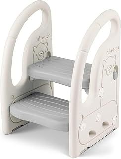Onasti Step Stool for Kids, Toddler Step Ladder with Handles, Height Adjustable 2 Step Stool, Plastic Ladder/Toddler Helper Stool for Potty Training, Bathroom Sink, Bedroom & Kitchen (Grey-white)