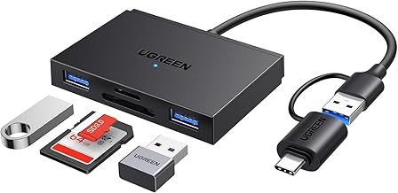 UGREEN 4 in 1 SD Card Reader USB C & OTG Adapter with SD, TF Card Slots and 2 USB 3.0 Ports 5Gbps for MacBook, iPhone 16 Series, Galaxy S22/S23