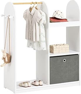 SoBuy Children Kids Wardrobe Closet Dress up Storage with Hanging Rail, Storage Box and 3 Hooks White W97 x D35 x H108cm KMB40-W