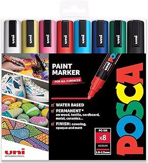 Posca - PC-5M Paint Marker Art Pens - 1.8-2.5mm Nib - Set of 8 Colours in Plastic Wallet
