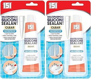Clear Silicone Sealant | Multipurpose Waterproof Silicone Sealant CLEAR | Transparent Bathroom & Kitchen Silicone Sealant x 2 70g Tubes