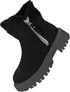 Ankle Boots for Women Low Heel Chunky Heel Ankle Boots Non Slip Walking Boots Round Toe Waterproof Trekking Boots Waterproof Rubber Folded Stitched Sole Boots Comfortable Snow Boots