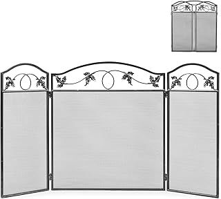 3-Panel Folding Fire Guard, Metal Mesh Fireplace Screen, Heavy Duty Freestanding Spark Guard Safety Barrier for Child Baby Pet Open Fire (Leaf Pattern, 127 x 73cm)