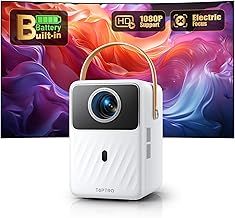 Portable Projector【Built-In Rechargeable Battery & Andriod TV】Mini Home Projector with Netflix, Dis+, Auto Keystone Electric Focus, FHD 1080P, WiFi Bluetooth Outdoor Projectors for RV, Camping, Garden