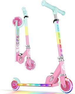 BELEEV V2 Scooters for Kids with Light-Up Wheels & Stem & Deck, 2 Wheel Folding Scooter for Girls Boys, 3 Adjustable Height, Non-Slip Pattern Deck, Lightweight Kick Scooter for Children Ages 3-12