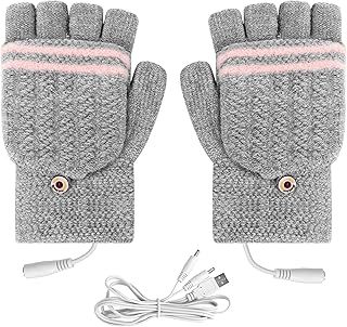 USB Heated Gloves, Heating Mittens Hand Warmers for Women, Winter Electric Warming Gloves Knitted Heating Hands Full & Half Fingerless Washable, for Laptop Gaming Typing Office