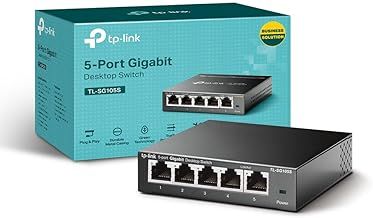 TP-Link TL-SG105S, 5 Port Gigabit Ethernet Network Switch, Ethernet Splitter, Hub, Desktop and Wall-Mounting, Sturdy Metal, Fanless, Plug and Play, Energy-Saving