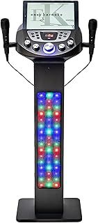 Easy Karaoke EKS828-BT Bluetooth Pedestal Karaoke System with Built-in-speakers, 90W Peak music Power Output, LED Lights, Disco Ball and 2 microphones