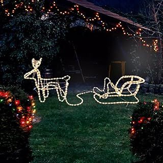 Garden Mile Reindeer and Sleigh Silhouette Rope Lights - Pre-Lit Acrylic Large Waving LED Lights - Festive Lighting Indoor or Outdoor Christmas Decorations for Window, Garden, Home Decor