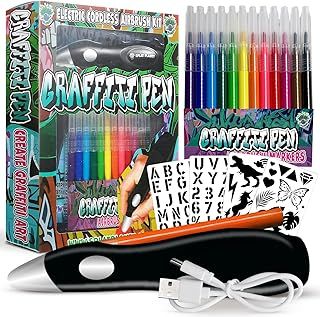 Electric Airbrush Pen, Cordless Rechargeable Electric Airbrush Sprayer, Water Colour Spray Pen, Airbrush Marker Set 12 Colors, Washable Watercolour Paints Pens Art & Crafts Gift for Painting & Drawing