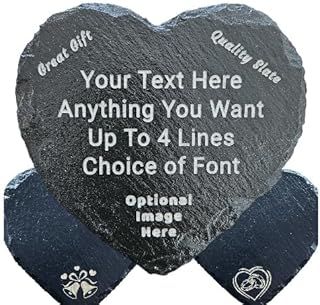 Personalised Engraved Heart Shape Slate Coaster/Placemat - Any Engraving - Optional Image- Hand Finished in UK 11cm or 25cm