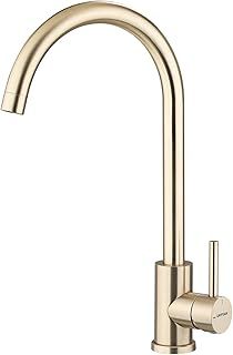 GRIFEMA G4008Y Golden Kitchen Tap with 360 Degree Flexible Spout High Arc Faucet, Stainless Steel Hot and Cold Mixer Tap with 3/8 Inch Hoses