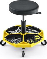 COSTWAY Rolling Mechanic Stool, Height Adjustable Swivel Pneumatic Roller Creeper Seat with Wheels & Tool Tray, 150kg Capacity Garage Workshop Padded Chair (Black+Yellow)