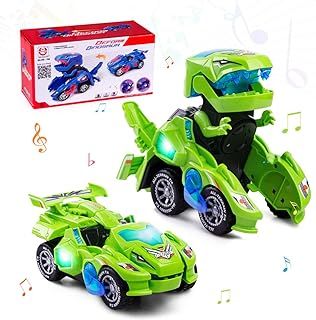 Transforming Dinosaur Toys for 3-7 Year Old Boys Girls,Automatic Transforming Dinosaur Car with Flashing Lights and Music Dinosaur Transforming Car Toys for Kids Green