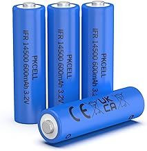Rechargeable Battery AA, Solar Light Battery, 3.2V 600mAh Flat Top Batteries,IFR14500, for Torch,Garden Light,4 Packs,PKCELL