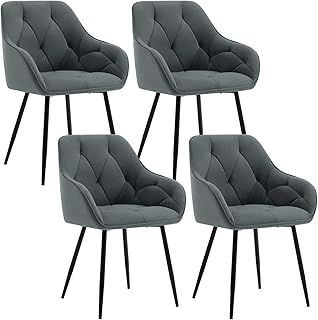 WOLTU Set of 4 Dining Chairs Kitchen Chairs Upholstered Living Room Chair with Backrest, Armrests, Metal Legs, Ergonomic Chair for Lounge, Office, Dressing Table, Velvet, Dark Grey