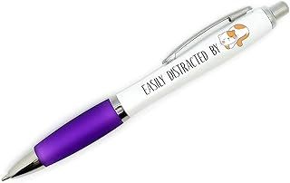 PartiKraft - EASILY DISTRACTED BY CATS Pen with Ginger & White Cat - Purple Grip with Black Ink