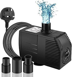600L/H Submersible Pump with Filter, Ultra Quiet Water Pump for Fountains, Pool, Fish Tank, Pond, Hydroponics, Statuary with 4 Strong Suction Cups,3 Nozzles & 1.83m Power Cord 12W