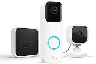 Blink Video Doorbell + Sync Module 2 + Blink Mini (White) | Two-way audio, HD video, long-lasting battery life, motion detection, chime app alerts, Works with Alexa (White)
