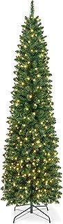5FT Pre Lit Christmas Tree Aspen Slim Pencil Tree with 200 Built-In Warm White LED Lights with Auto-Off Timer, 8 Lighting Modes and Foldable Metal Stand