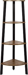 Corner Shelf, 4 Tier Ladder Shelf, Industrial Free Standing Bookshelf Bookcase, Wooden Storage Rack Display Shelving Unit, for Hallway Living Room Bedroom Office, Rustic Brown