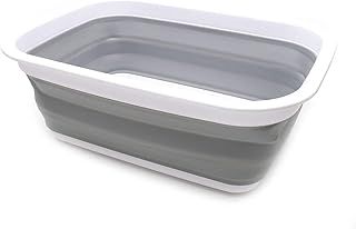 SAMMART 9.2L Collapsible Tub - Portable Outdoor Picnic Basket/Crater - Foldable Shopping Bag - Space Saving Storage Container (Grey)