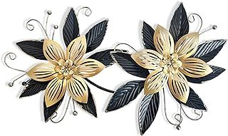 Liffy Black Gold Metal Flowers Wall Decor,15" 3D Multi-layer Modern Floral Art, Rustic Distressed Hanging Decor for Indoor, Bedroom Living Room Garden Patio, Home Decoration