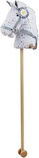 Bigjigs Toys Patterned Hobby Horse with Easy Grip Handles & Wheels - Fabric Ride On Horse, 96cm Tall Horse on a Stick, Quality Horse Toys