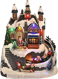 Selections Santa Christmas Scene Resin Village Ornament with Lights Moving Train and Sound