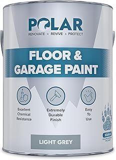 Polar Heavy Duty Garage Floor Paint Light Grey for Concrete and Stone Floors, High Performance Paint Protection, Hard Wearing Mid-Sheen Finish and Slip Resistant, Light Grey - 5 Litre