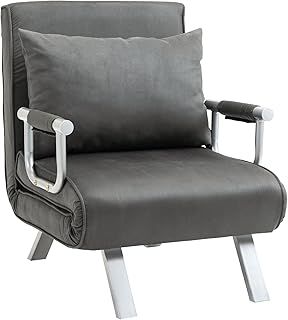 HOMCOM Single Chair Bed, Click Clack Convertible Bed Settee, Modern Velvet Feel Fabric Lounge Couch with Cushion for Living Room, Bedroom, Guest Room, Grey
