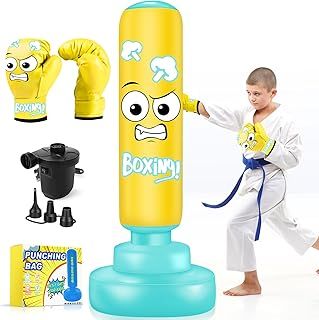 Punching Bag for Kids, 63'' Inflatable Boxing Bag with Stand Widen Base Kicking Bag with Boxing Gloves, Kickboxing for Training Sports Karate Taekwondo MMA