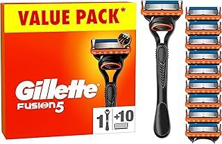 Gillette Fusion5 Razor for Men, 1 Gillette Razor, 10 Razor Blade Refills, with Lubrastrip for a Close Shave