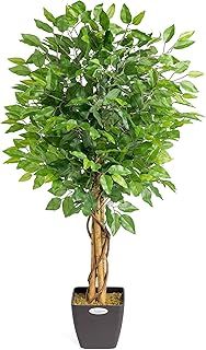 CHRISTOW Artificial Ficus Tree, Fake Weeping Fig House Plant for Home Decoration, Lifelike Green Leaves, Natural Wooden Trunk with Twists, Weighted Pot, Indoor Outdoor (90cm / 3ft)
