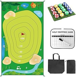 Homgaty Stick Golf Game Mats, 150 * 80cm Casual Golf Game Set with Score Plate, Battle Royale Golf Chipping Game, Chip Sticky Golf Game, Indoor Golf Practice Mat Dartboard for Kid Adult Junior