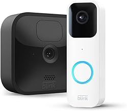 Blink Outdoor with two-year battery life | 1-Camera System (Black) + Blink Video Doorbell (White) | HD Smart Security camera, motion detection, Alexa enabled