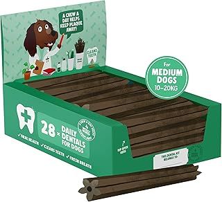 Denzel's Vegan Dog Dental Sticks - for Medium Dogs - Peanut Butter & Peppermint (Pack of 28)