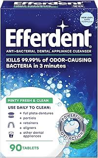 Efferdent Plus Mint Anti-Bacterial Denture Cleanser | 90 tablets | Actively Cleans Between Dentures | Packaging May Vary