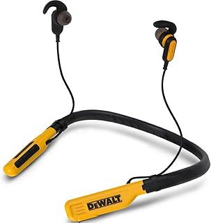 DEWALT Wireless Bluetooth Neckband Headphones Neckband Earphones With 30H Runtime Secure Magnetic Earbuds Noise-Isolating Wireless Earbuds Jobsite Pro Built-In Mic For Crystal-Clear Calls
